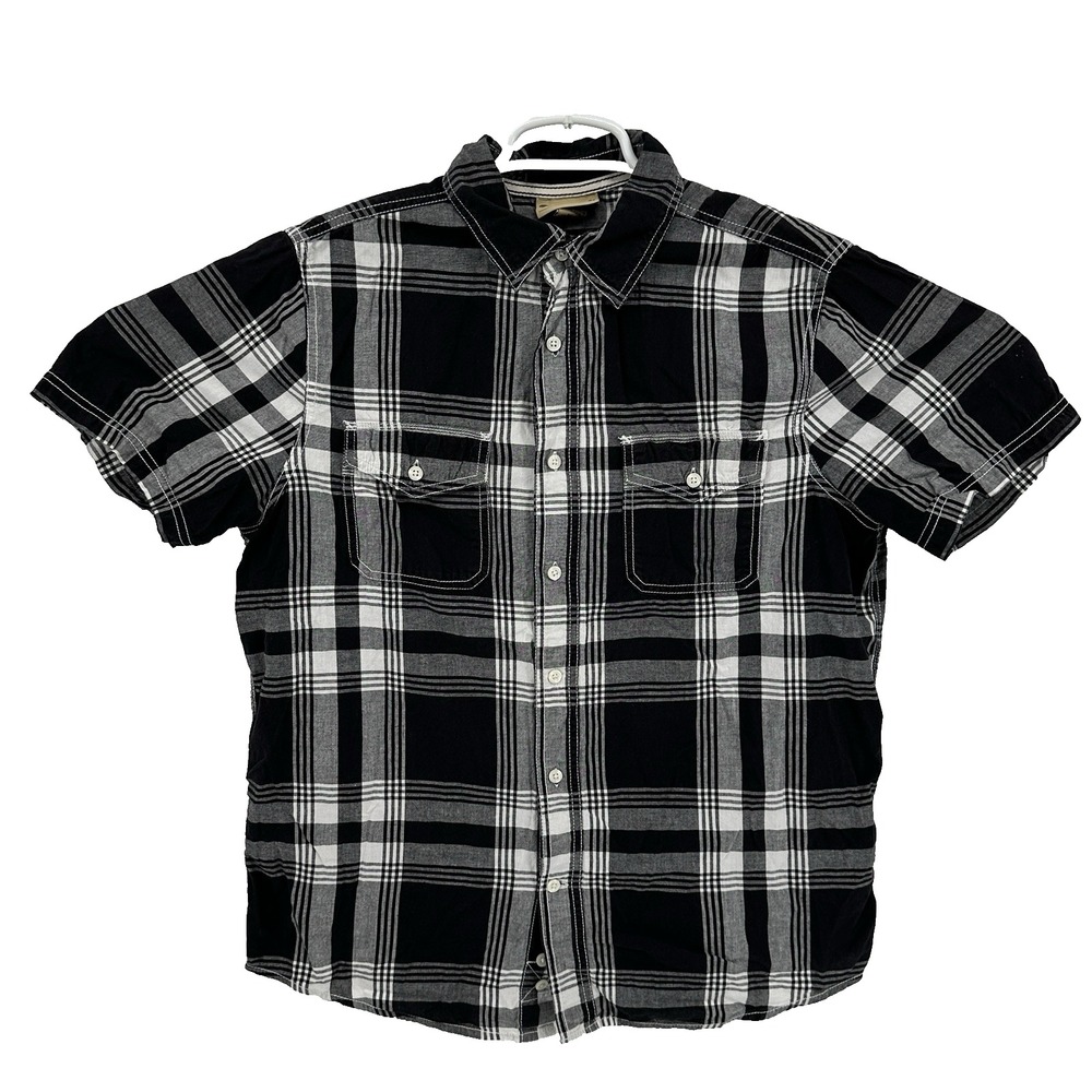 Roebuck & Co. Shirt Mens M White Black Plaid Short Sleeve Western Cowboy Rodeo